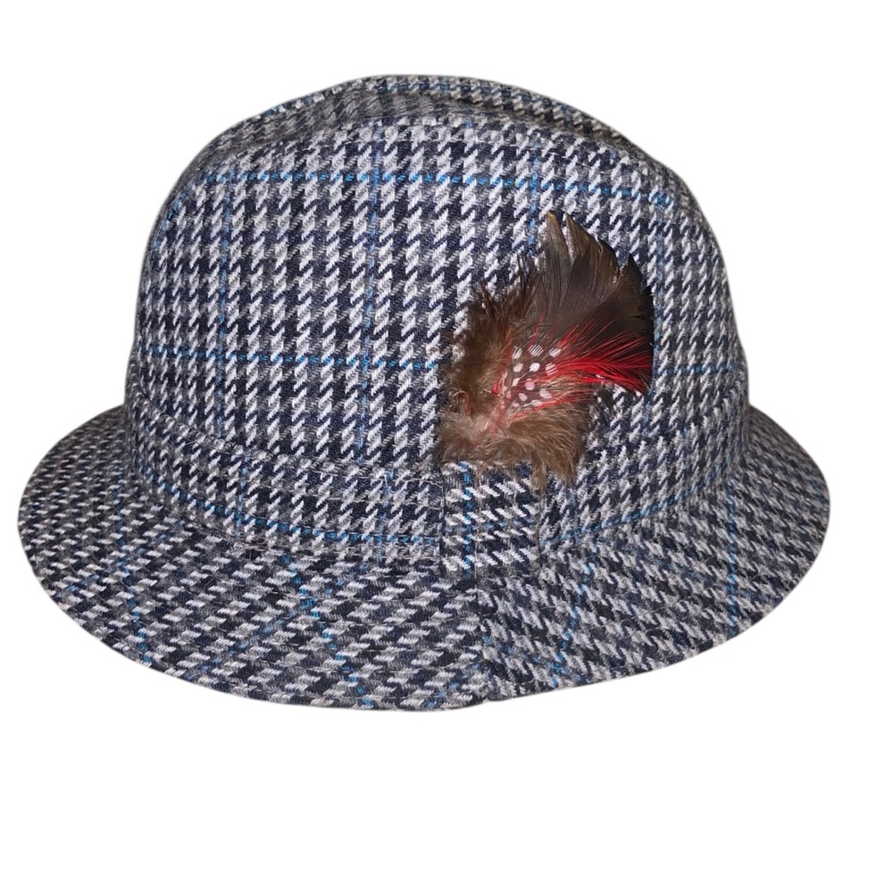 Vintage Hat Mens One Size Glen Appin Scotland Walking Wool Feather Houndstooth